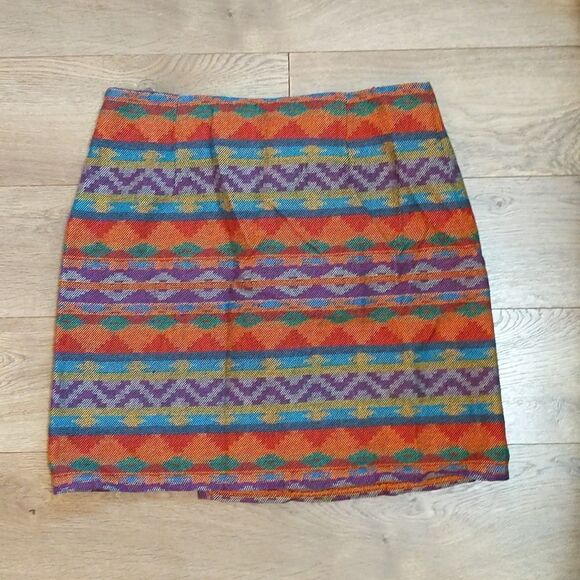 The Limited Vintage Wrap Mini Skirt Size 12 Orange Purple Woven Aztec - Picture 2 of 7